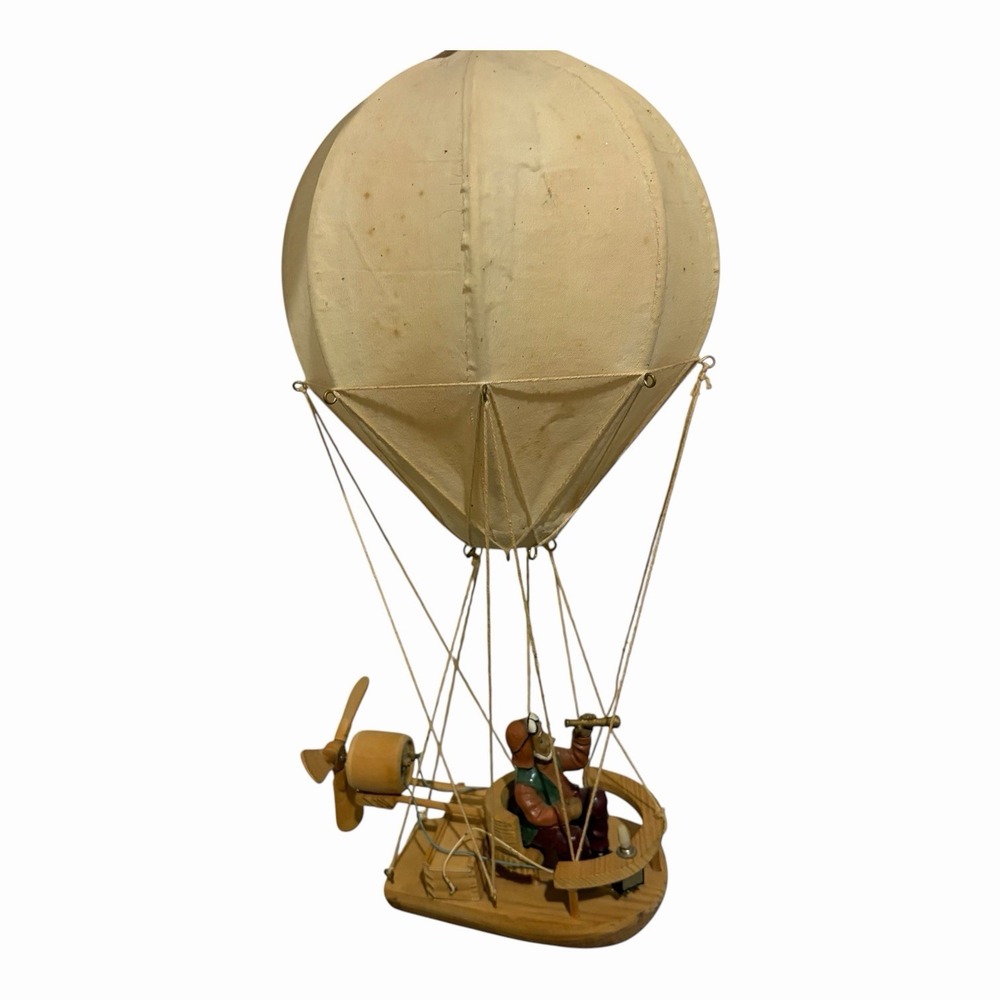 Rosso's Hanging Motorized White Hot Air Balloons 14" Inch Wood Rare Vintage